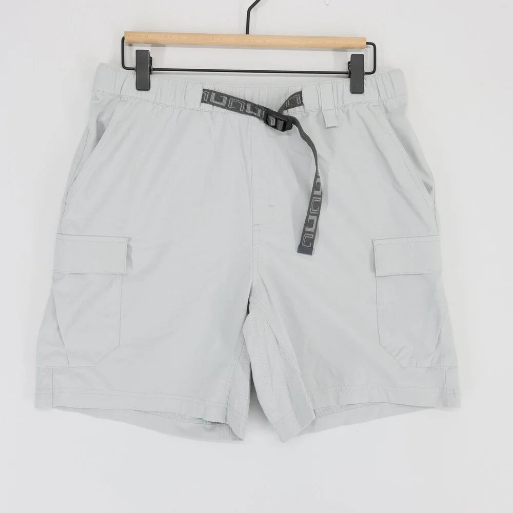 Huk Creekbed Shorts Mens M Gray Belted Cargo Fishing Performance Elastic Waist